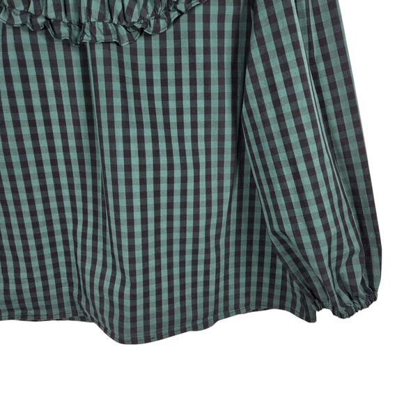 Draper James RSVP Gingham Ruffle Neck Blouse Women’s XL Green Black Check - Picture 4 of 11